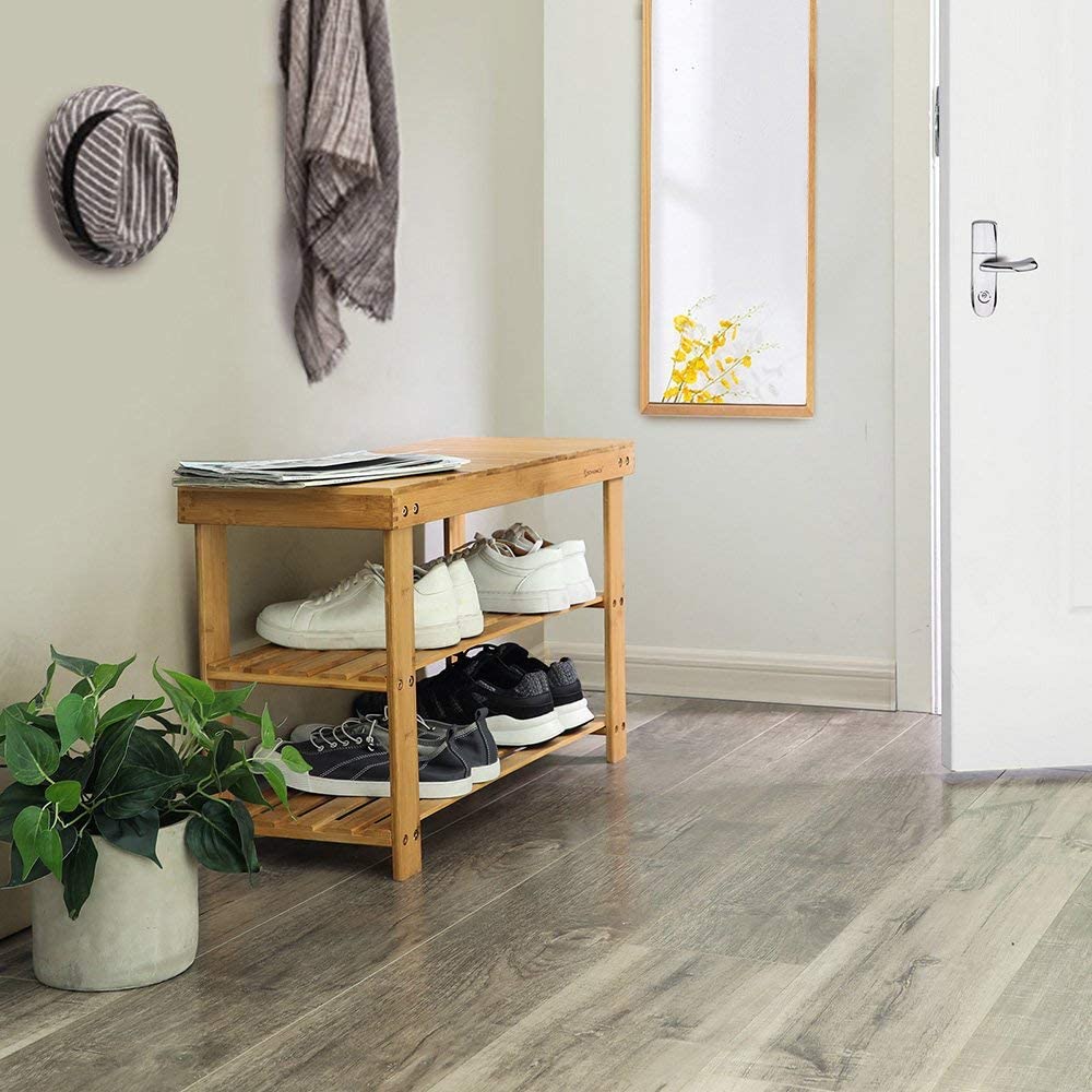 Skostativ, bambus sko bænk, 70 x 28 x 45 cm Skoreoler Vasagle