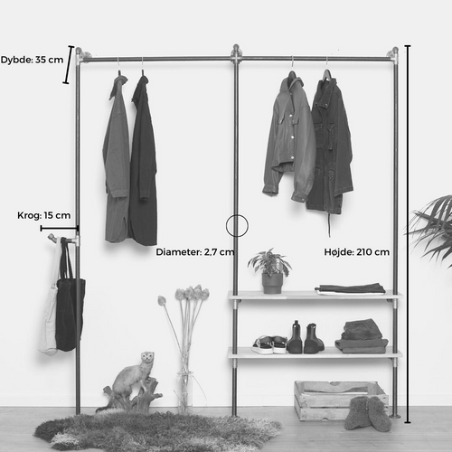 Tøjstativ AMELIA sort med hylder RAW58 Tøjstativer RAW58