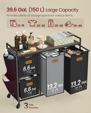 Jennifer vasketøjskurv | 4 rum, 150 L - Brun/sort