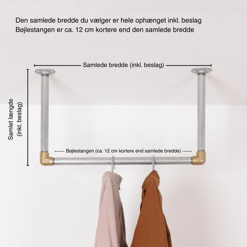 Tæt billede af Raw58 William bøjlestang i galvaniseret vandrør med messing fittings