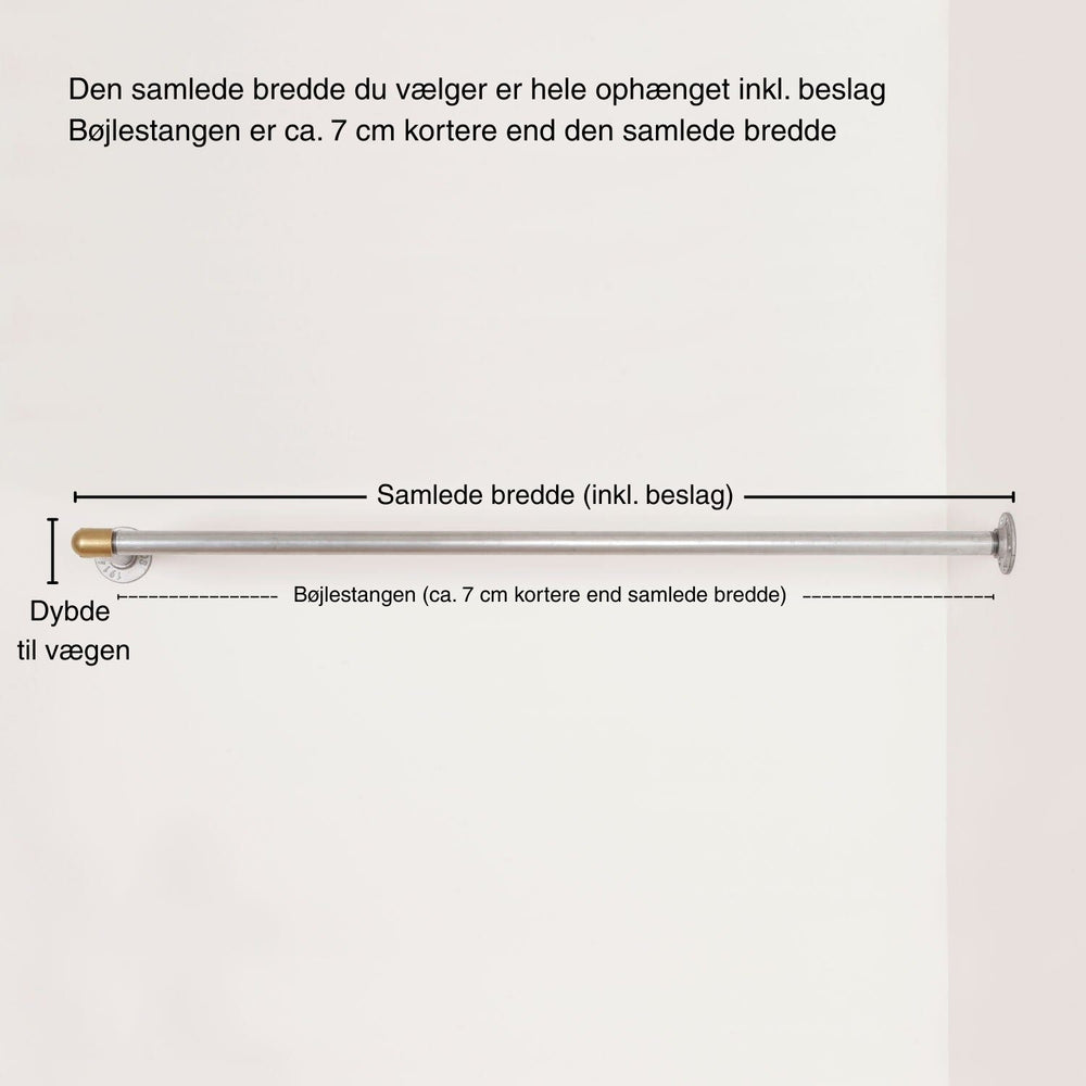 RAW58 Liam bøjlestang til væg i sølv Ophæng RAW58 57 cm Sølv med messing samlinger