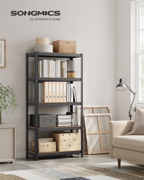 Oliver værkstedsreol - Sort/mørkt træ