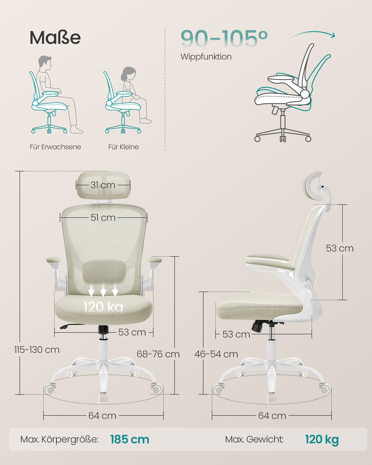Lucca kontorstol - Beige
