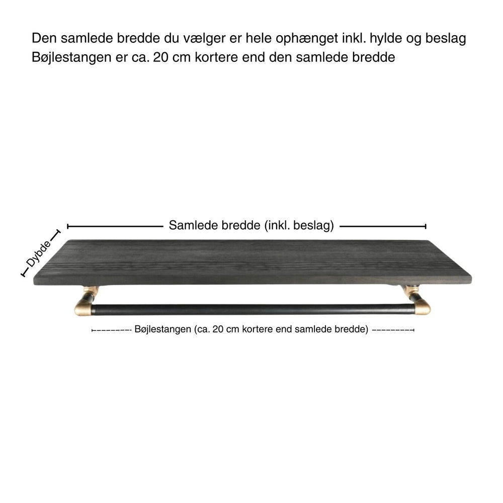 Bøjlestang SARA sort med messing og hylde