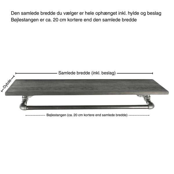 Bøjlestang SARA sort med hylde
