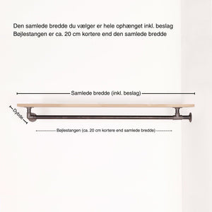 Bøjlestang LIAM sort med messing og hylde