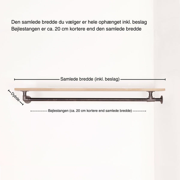 Bøjlestang LIAM sort med messing og hylde