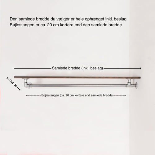 RAW58 Liam bøjlestang i sølv med hylde Ophæng RAW58 70 cm Mørk fyrtræ Sølv