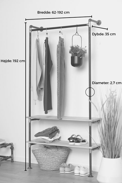 Tøjstativ PIERRE sølv med hylder RAW58 Tøjstativer RAW58