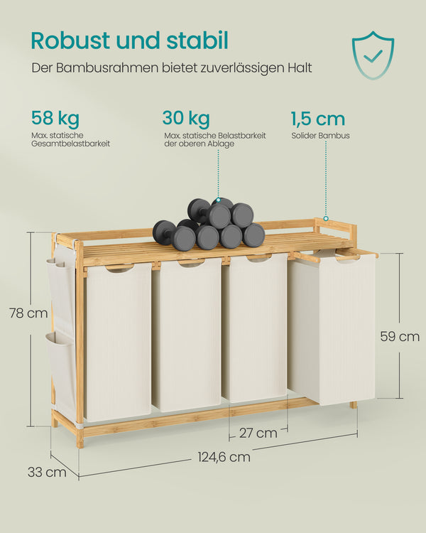 Nova vasketøjskurv | 4 rum, 200 L - Cremehvid