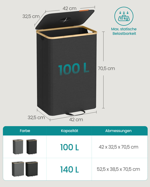 Thea skraldespand | 100 L - Sort/beige