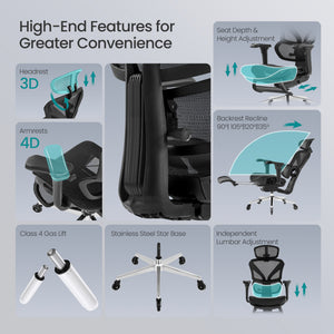 Elin kontorstol i sort - ergonomisk design