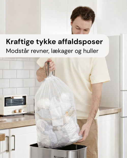 Skraldeposer med snøreluk - 15-20 L - gennemsigtige - 40 poser