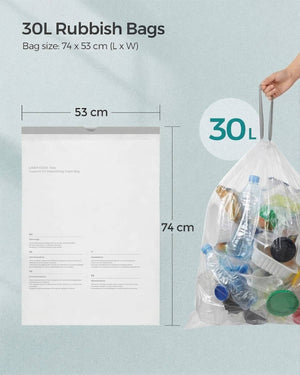 Skraldeposer med snøreluk | 30 L - gennemsigtig - 45 poser
