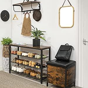 Shoe Rack, Shoe Organiser with 3 Mesh Shelves, for Hallway, Living Room, Bedroom, Simple Structure, Stable, Industrial Style, Rustic Brown and Black LBS14BX RAW58.dk 