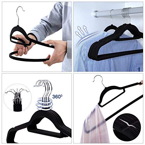Velvet Hangers, 20 Pack, Ultra Thin Space Saving Non-Slip Coat Hangers with Tie Organizer, 360 Degree Swivel Hook, Black CRF20B Vasagle 