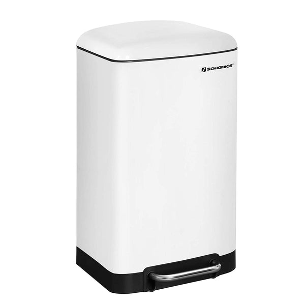 Pedal Bin 30 L metal Kitchen Dustbin Soft Close Lid Non-slip base White LTB01W RAW58.dk