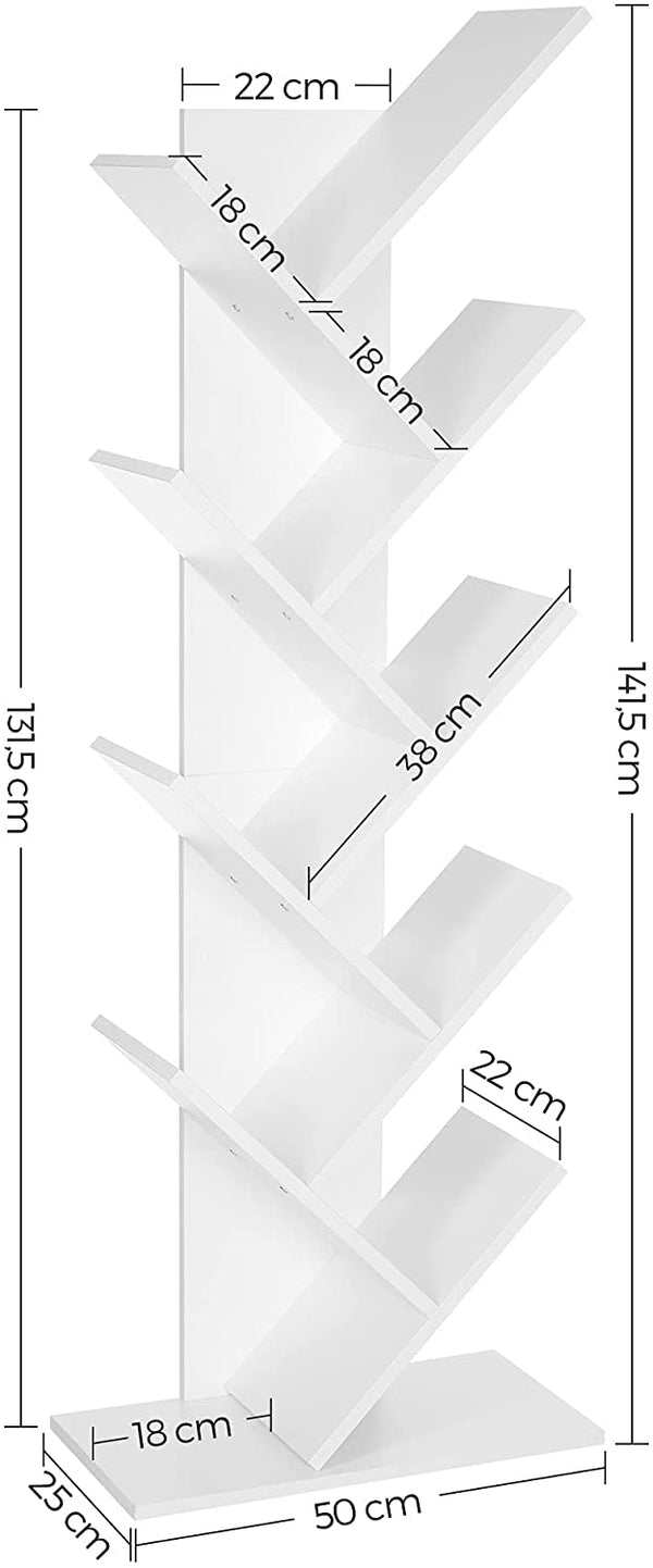 8-Tier Bookcase Shaped Bookcase Tree Wooden Bookcase for Living Room, Office, White LBC11WTV1 RAW58.dk 