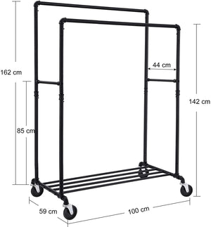 Tøjstativ, med hjul, maksimal belastning på 110 kg, kraftigt metal med hylde, kommerciel kvalitet, sort Tøjstativ Vasagle 