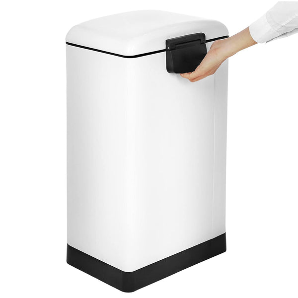 Pedal Bin 30 L metal Kitchen Dustbin Soft Close Lid Non-slip base White LTB01W RAW58.dk