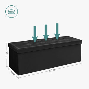 120L Folding Ottoman Bench Storage Box Storage Cube Flipping Lid Shoe Bench Footstool Load Capacity of 300 Kg Black 110 x 38 x 38 cm(W x D x H) LSF75BK RAW58.dk