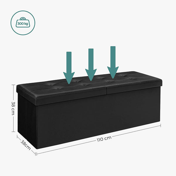 120L Folding Ottoman Bench Storage Box Storage Cube Flipping Lid Shoe Bench Footstool Load Capacity of 300 Kg Black 110 x 38 x 38 cm(W x D x H) LSF75BK RAW58.dk