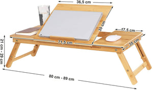 Folding Laptop Table Adjustable Height Lapdesk Desk PC Desktop Notebook Stand Bamboo Sofa Bed Tray 72 x 35 x 29cm with Drawer for left- and right-hander LLD004 RAW58.dk