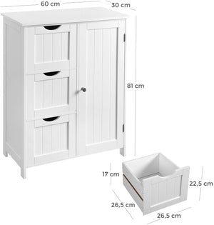 Bathroom Storage Cabinet, Floor Cabinet with 3 Large Drawers and 1 Adjustable Shelf, 60 x 30 x 81 cm, White BBC49WT RAW58.dk 