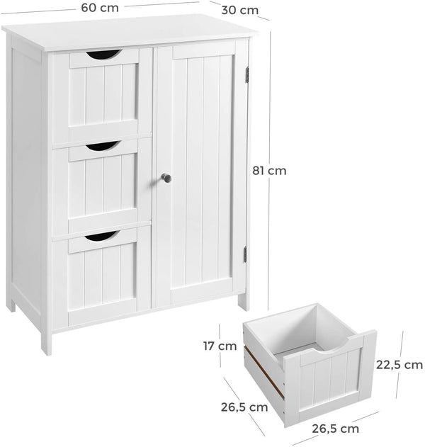 Bathroom Storage Cabinet, Floor Cabinet with 3 Large Drawers and 1 Adjustable Shelf, 60 x 30 x 81 cm, White BBC49WT RAW58.dk 
