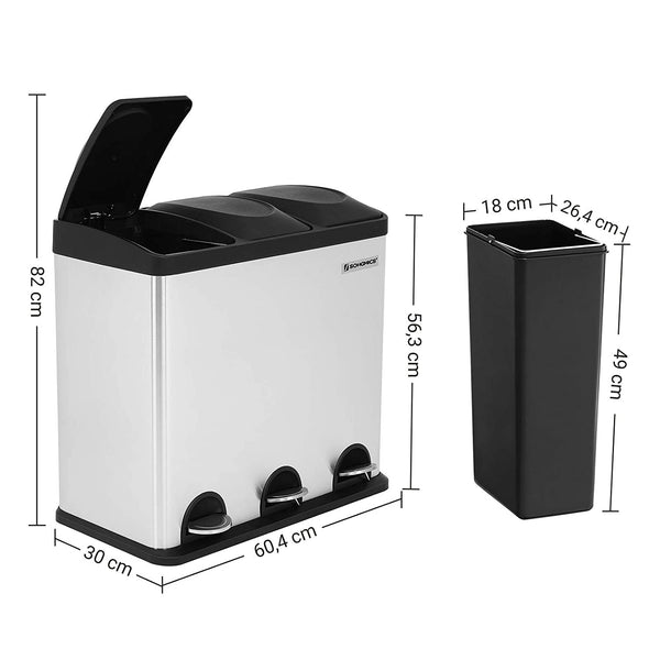 Large Geruchsdichter Waste Bin Waste Bin Rubbish Sorting System 54 L with Inner Stainless Steel Pedal Bin LTB54L RAW58.dk
