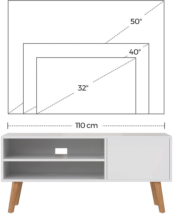 Scandinavian TV Stand, Retro TV Console, Entertainment Centre for Flat Screen TV, Gaming Consoles, in Living Room, Entertainment Room, Office, White LTV09WT RAW58.dk 