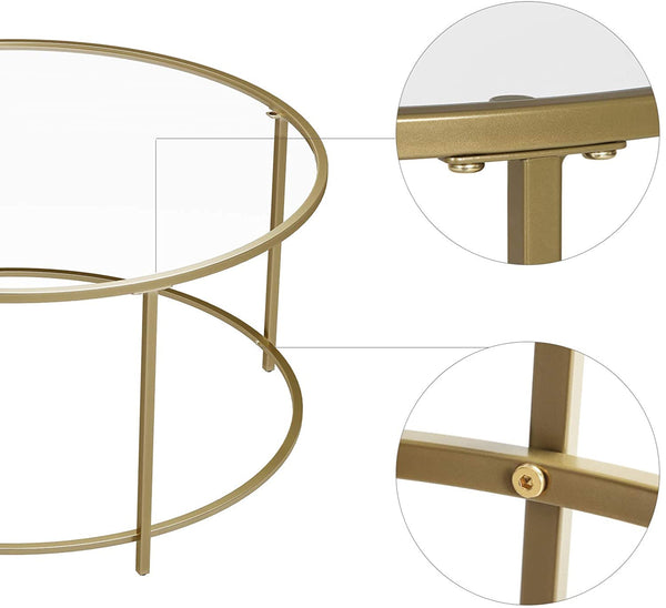 Round Coffee Table, Glass Table with Golden Iron Frame, Living Room Table, Sofa Table, Robust Tempered Glass, Stable, Decorative, Gold LGT21G RAW58.dk 