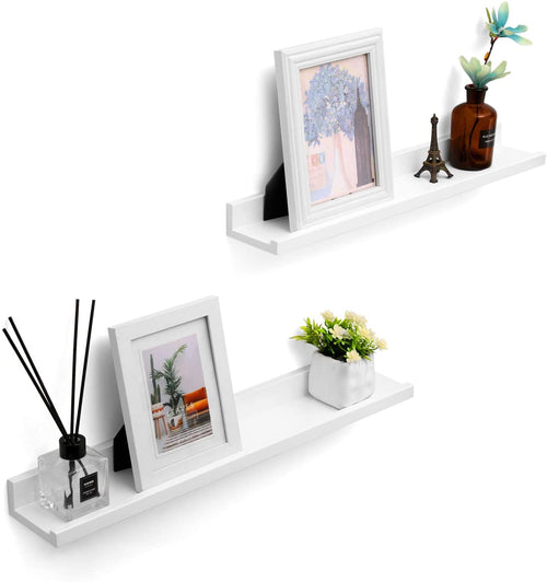 Wall Shelf Set of 2, 2 Suspended Shelves with High Gloss Finish, Wall Shelf for Picture Frames and Books, Living Room, Bedroom, Bathroom, Kitchen, Stable, Easy Assembly, White, Glossy LWS60WT RAW58.dk 