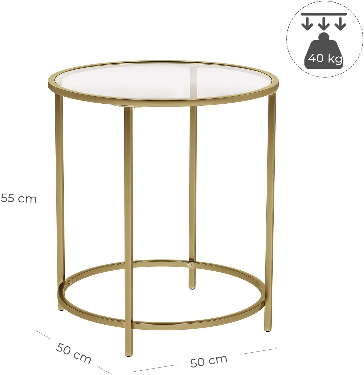 Round Side Table, Tempered Glass End Table With Golden metal Frame, Small Coffee Table, Bedside Table, Living Room, Balcony, Robust and Stable, Decorative, Gold LGT20G RAW58.dk 