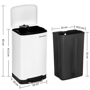 Pedal Bin 30 L metal Kitchen Dustbin Soft Close Lid Non-slip base White LTB01W RAW58.dk