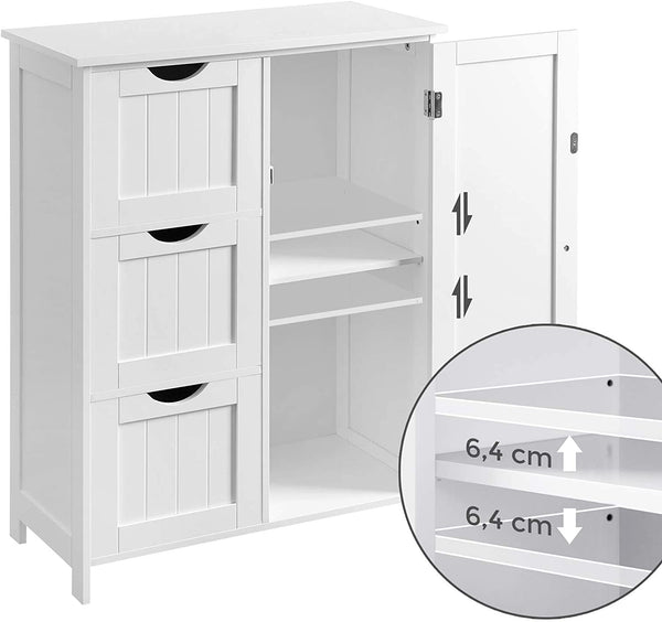 Bathroom Storage Cabinet, Floor Cabinet with 3 Large Drawers and 1 Adjustable Shelf, 60 x 30 x 81 cm, White BBC49WT RAW58.dk 