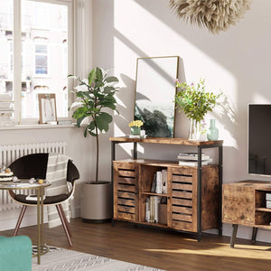 Floor Standing Cabinet, Kitchen Storage Cabinet with Cupboard and Shelves, Louvred Doors, for Dining Room, Living Room, Hallway, Bedroom, Rustic Brown LSC79BX RAW58.dk 