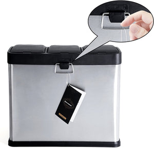 Pedal Bin 24 Litre Recycling Waste Separation System Dustbin Durable Easy Clean Stainless Steel Silver LTB24L RAW58.dk