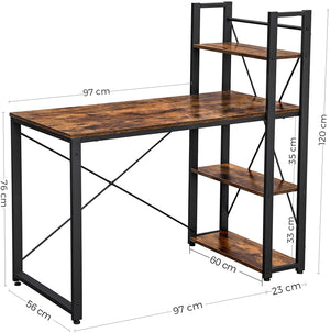Computer Desk, 120 cm Writing Desk with Storage Shelves on Left or Right, Stable, Easy Assembly, for Home Office, Industrial Style, Rustic Brown and Black LWD48X RAW58.dk 