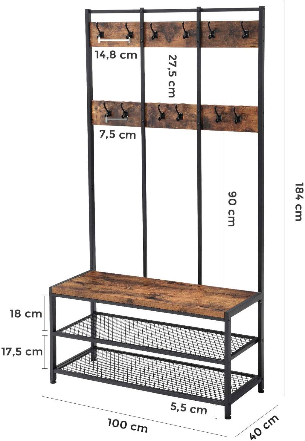 Tøjstativ, med 12 kroge og skobænk i industrielt design, robust jernramme Tøjstativ Vasagle 