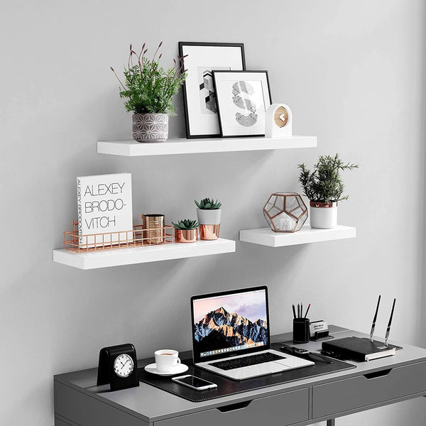Floating Shelf, Wall Shelf for Photos, Decorations, in Living Room, Kitchen, Hallway, Bedroom, Bathroom, White LWS28WT RAW58.dk 