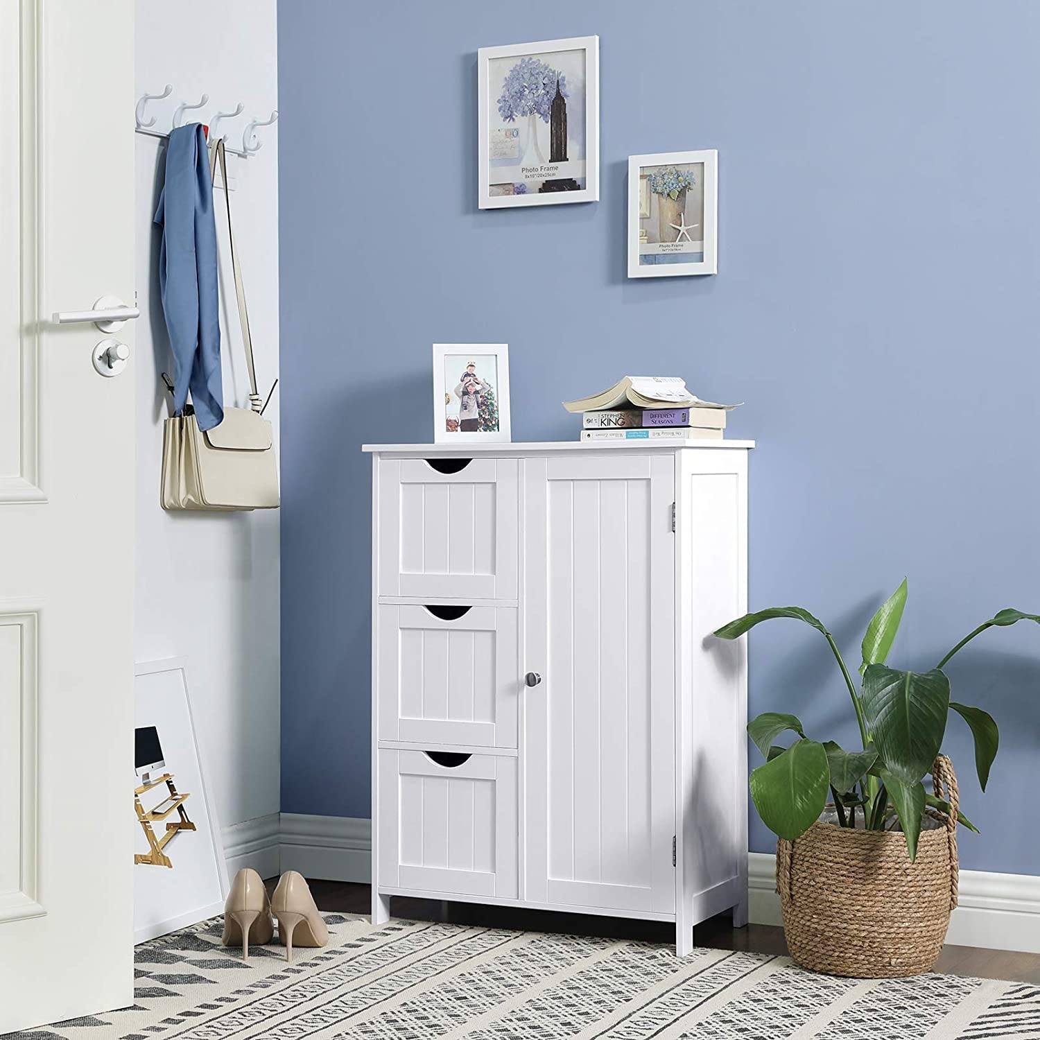 Bathroom Storage Cabinet, Floor Cabinet with 3 Large Drawers and 1 Adjustable Shelf, 60 x 30 x 81 cm, White BBC49WT RAW58.dk 