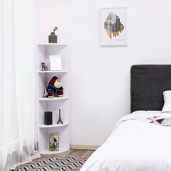 4-Tier Corner Shelf Unit, Freestanding Display Storage Shelves and Wooden Bookcase, for Kitchen, Bedroom, Living Room, Study, White, LBC42WT RAW58.dk 