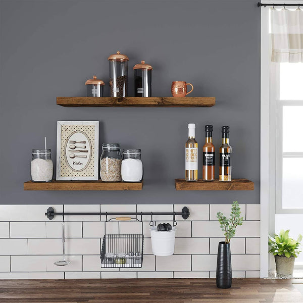 Floating Shelf, Wall Shelf for Photos, Decorations, in Living Room, Kitchen, Hallway, Bedroom, Bathroom, Rustic Brown LWS24BX RAW58.dk 