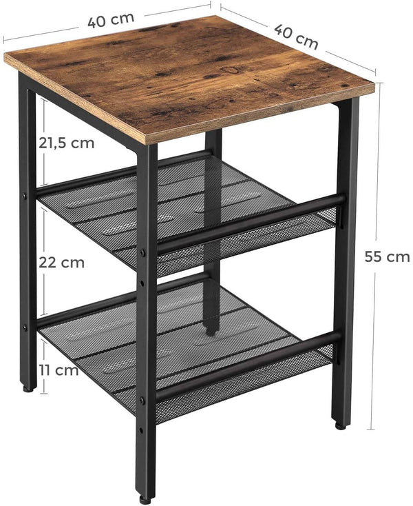 Sidebord, natbord, med 2 justerbare nethylder, stabil metalramme, rustik brun Sofaborde Vasagle 