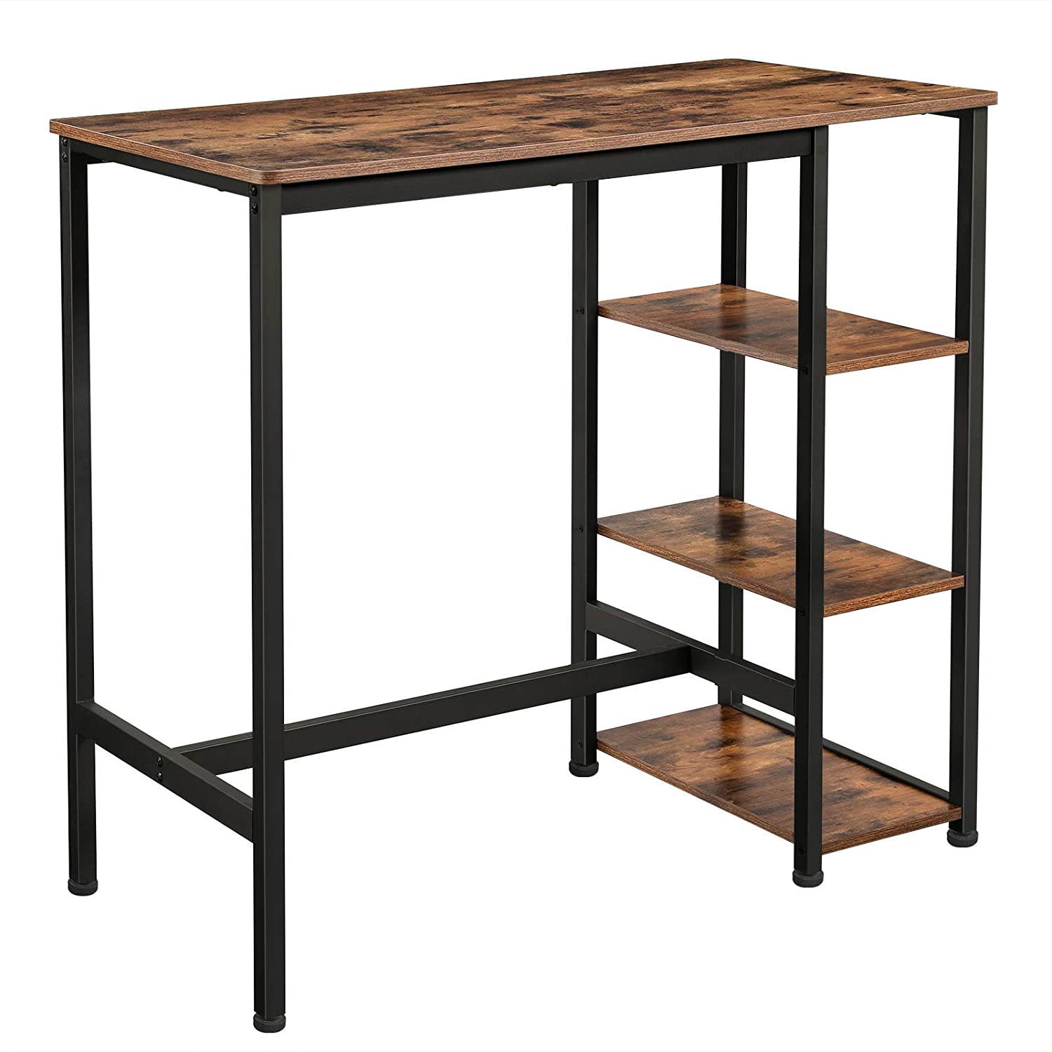 Bar Table, Kitchen Table, Dining Table with 3 Shelves, Stable Iron Structure, for Bar Party Cellar, Restaurant, 109 x 60 x 100 cm, Industrial Style, Easy to Assemble, Rustic Brown LBT11X RAW58.dk 