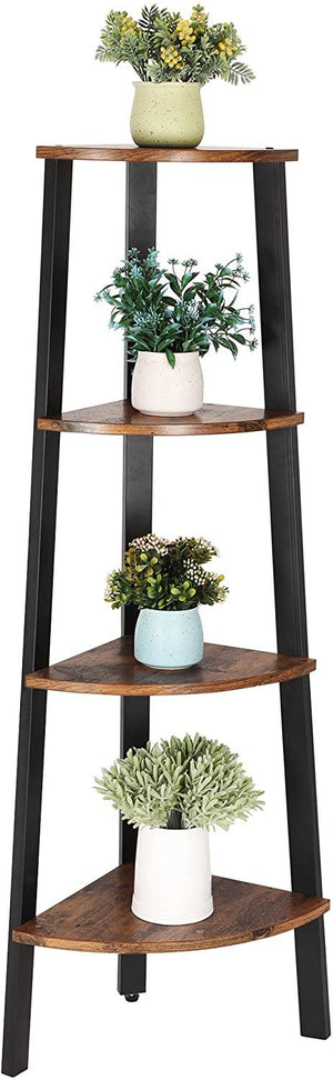 Corner Shelf, 4-Tier Industrial Storage Rack, Ladder Bookcase, Organizer Unit for Home, Living Room, Bedroom, Balcony, Rustic Brown LLS34X RAW58.dk 