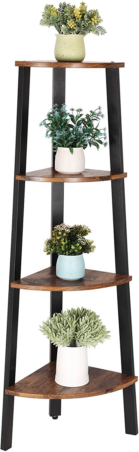 Corner Shelf, 4-Tier Industrial Storage Rack, Ladder Bookcase, Organizer Unit for Home, Living Room, Bedroom, Balcony, Rustic Brown LLS34X RAW58.dk 