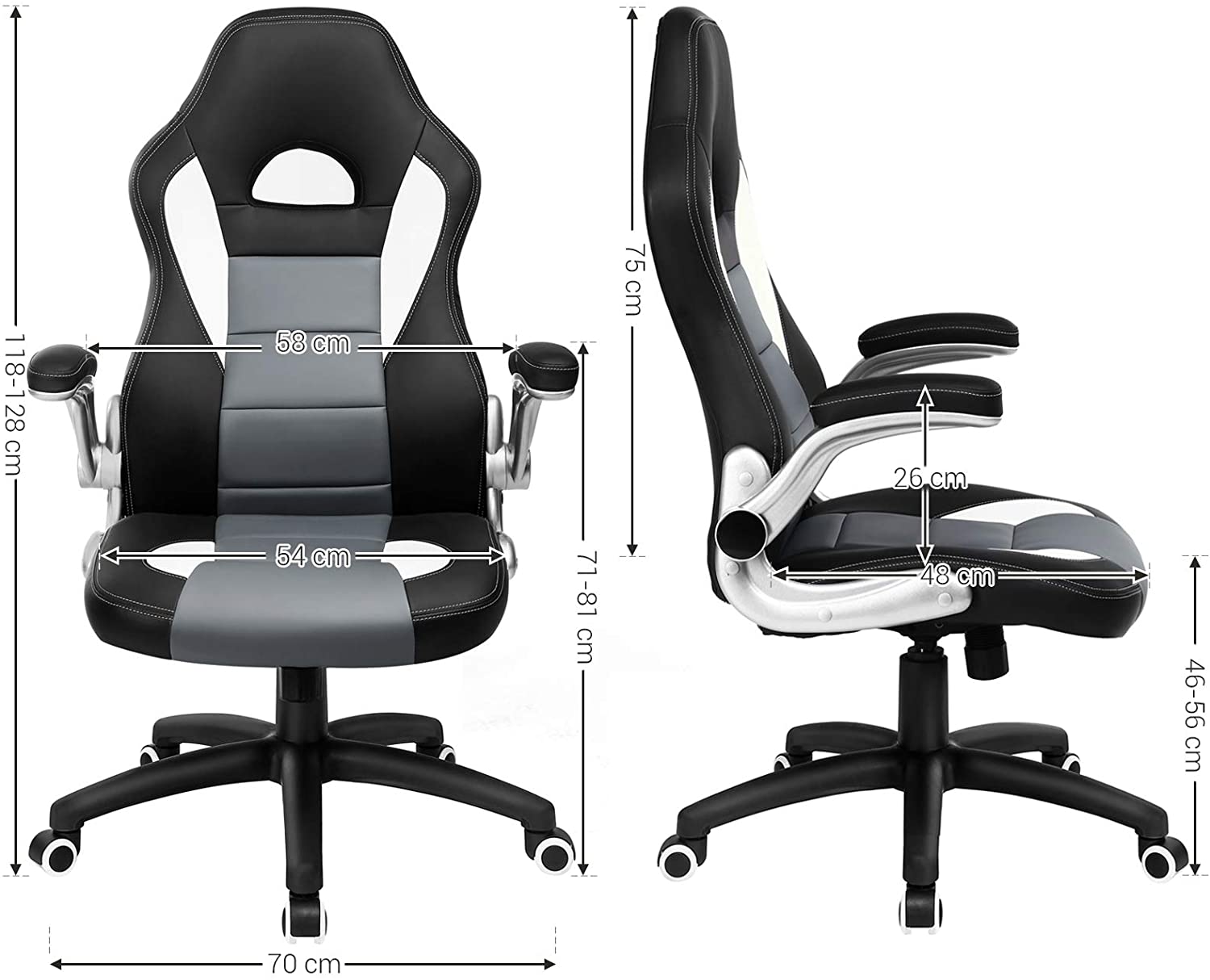Gaming stol, drejestol med høj ryg og justerbare armlæn Gaming stol Vasagle 
