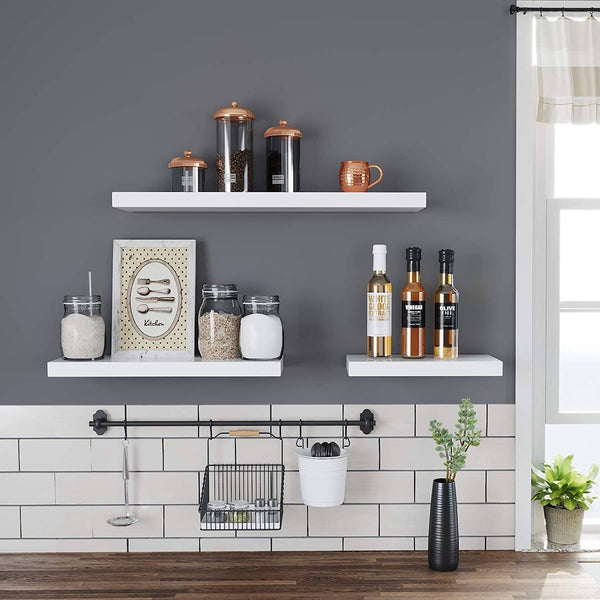 Floating Shelf, Wall Shelf for Photos, Decorations, in Living Room, Kitchen, Hallway, Bedroom, Bathroom, White LWS28WT RAW58.dk 